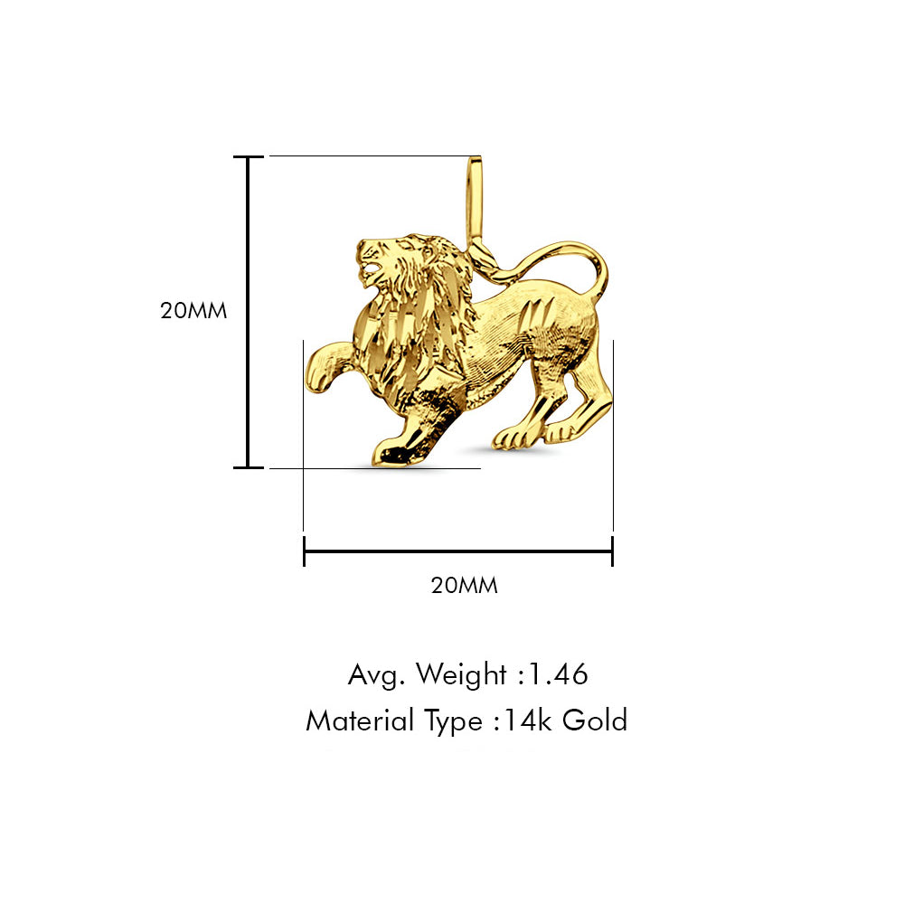 14K Yellow Gold Lion Pendant 20mmX20mm With 16 Inch To 24 Inch 0.9MM Width Wheat Chain Necklace