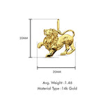 14K Yellow Gold Lion Pendant 20mmX20mm With 16 Inch To 22 Inch 1.2MM Width Classic Rolo Cable Chain Necklace