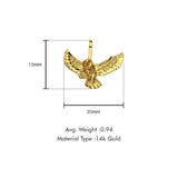 14K Yellow Gold Owl Pendant 15mmX20mm With 16 Inch To 24 Inch 1.1MM Width Wheat Chain Necklace