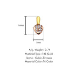 14K Tri Color Gold 15 Years Pendant 14mmX7mm With 16 Inch To 24 Inch 0.6MM Width Box Chain Necklace