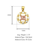 14K Tri Color Gold 15 Years Pendant 23mmX15mm With 16 Inch To 24 Inch 0.8MM Width Square Wheat Chain Necklace