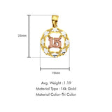 14K Tri Color Gold 15 Years Pendant 23mmX15mm With 16 Inch To 24 Inch 1.1MM Width Wheat Chain Necklace