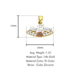 14K Tri Color Gold Mis 15 Anos Simulated CZ Pendant 16mmX20mm With 16 Inch To 24 Inch 0.9MM Width Wheat Chain Necklace