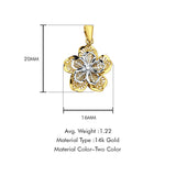 14K Two Color Gold Filigree Flower Pendant 20mmX16mm With 16 Inch To 22 Inch 1.2MM Width Angle Cut Oval Rolo Chain Necklace