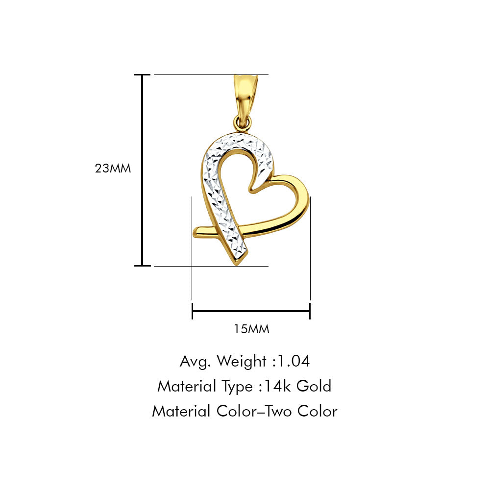 14K Two Color Gold Heart Pendant 23mmX15mm With 16 Inch To 24 Inch 1.1MM Width Wheat Chain Necklace