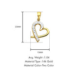14K Two Color Gold Heart Pendant 23mmX15mm With 16 Inch To 22 Inch 1.2MM Width Classic Rolo Cable Chain Necklace
