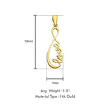 14K Yellow Gold Love Infinity Pendant 28mmX9mm With 16 Inch To 24 Inch 0.8MM Width Box Chain Necklace