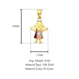 14K Tri Color Gold Girl Pendant 22mmX11mm With 16 Inch To 24 Inch 0.8MM Width Square Wheat Chain Necklace