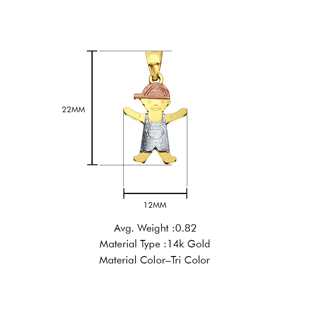 14K Tri Color Gold Boy Pendant 22mmX12mm With 16 Inch To 24 Inch 0.8MM Width Square Wheat Chain Necklace