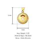 14K Yellow Gold CZ Enamel Girl Pendant 21mmX15mm With 16 Inch To 24 Inch 1.1MM Width Wheat Chain Necklace