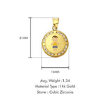 14K Yellow Gold CZ Enamel Boy Pendant 21mmX15mm With 16 Inch To 24 Inch 0.9MM Width Wheat Chain Necklace