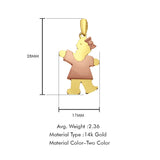 14K Two Color Gold Girl Pendant 28mmX17mm With 16 Inch To 24 Inch 0.9MM Width Wheat Chain Necklace