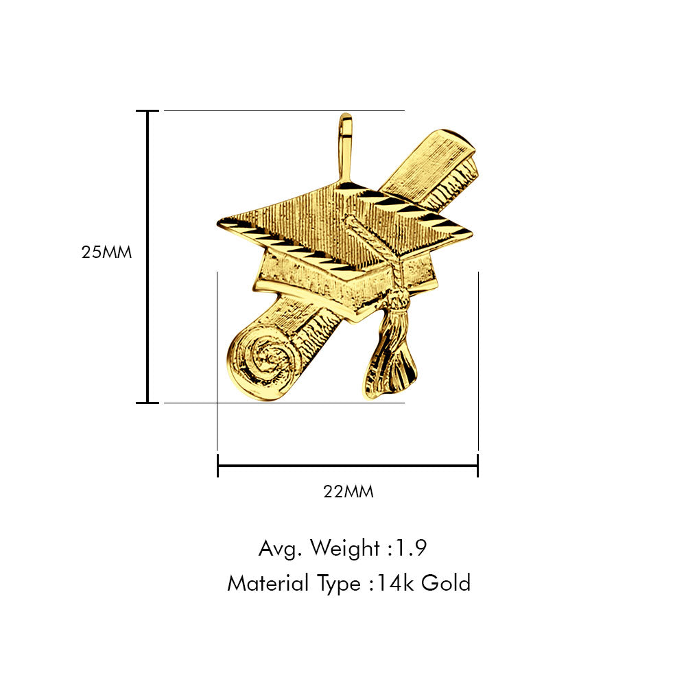 14K Yellow Gold Graduation Pendant 25mmX22mm With 16 Inch To 24 Inch 0.8MM Width Square Wheat Chain Necklace