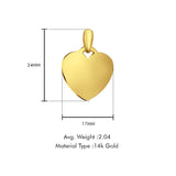 14K Yellow Gold Engravable Heart Pendant 24mmX17mm With 16 Inch To 24 Inch 0.8MM Width Square Wheat Chain Necklace