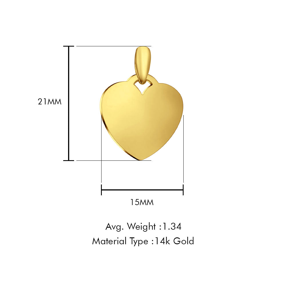 14K Yellow Gold Engravable Heart Pendant 21mmX15mm With 16 Inch To 24 Inch 0.6MM Width Box Chain Necklace