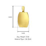 14K Yellow Gold Engravable Oval-Square Pendant 26mmX14mm With 16 Inch To 24 Inch 0.6MM Width Box Chain Necklace