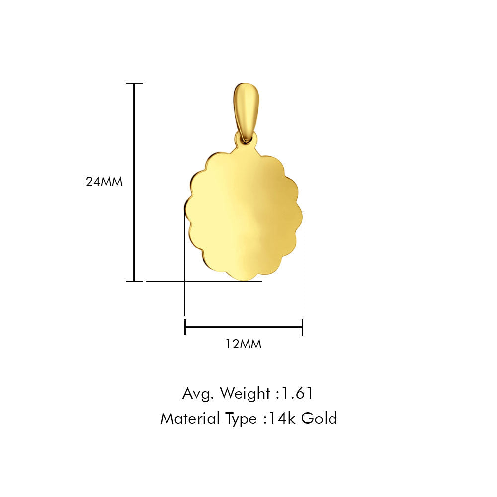 14K Yellow Gold Engravable Flower Oval Pendant 24mmX12mm With 16 Inch To 22 Inch 1.1MM Width Wheat Chain Necklace