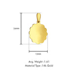 14K Yellow Gold Engravable Flower Oval Pendant 24mmX12mm With 16 Inch To 24 Inch 0.9MM Width Wheat Chain Necklace