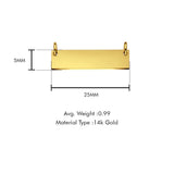 14 K Gelbgold, einfache ID für Halsketten-Anhänger, 5 mm x 25 mm, mit 16 Zoll bis 22 Zoll, 1,0 mm Breite, runder DC-Weizenkette