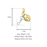 14K zweifarbiger Goldschlüssel und Schloss für Mix&amp;Match-Anhänger 20mmX17mm mit 16 Zoll bis 22 Zoll 1,2 mm Breite klassischer Rolo-Kabelkette