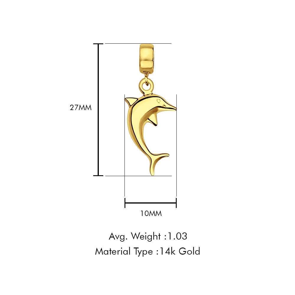 14K Yellow Gold Dolphine Charm for Mix&Match Pendant 27mmX10mm With 16 Inch To 22 Inch 1.2MM Width Side DC Rolo Cable Chain Necklace