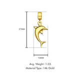 Delphin-Anhänger aus 14-karätigem Gelbgold für Mix&amp;Match-Anhänger, 27 mm x 10 mm, mit 1,2 mm breiter, schräg geschnittener runder Rolo-Kette von 16 Zoll bis 22 Zoll