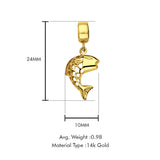 Fisch-Charm aus 14 Karat Gelbgold für Mix&amp;Match-Anhänger 24 mm x 10 mm mit 16 Zoll bis 24 Zoll 0,9 mm breiter Weizenkette