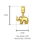 Elefanten-Anhänger aus 14 Karat Gelbgold für Mix&amp;Match-Anhänger 17 mm x 11 mm mit 16 Zoll bis 24 Zoll 0,8 mm breiter Kastenkette