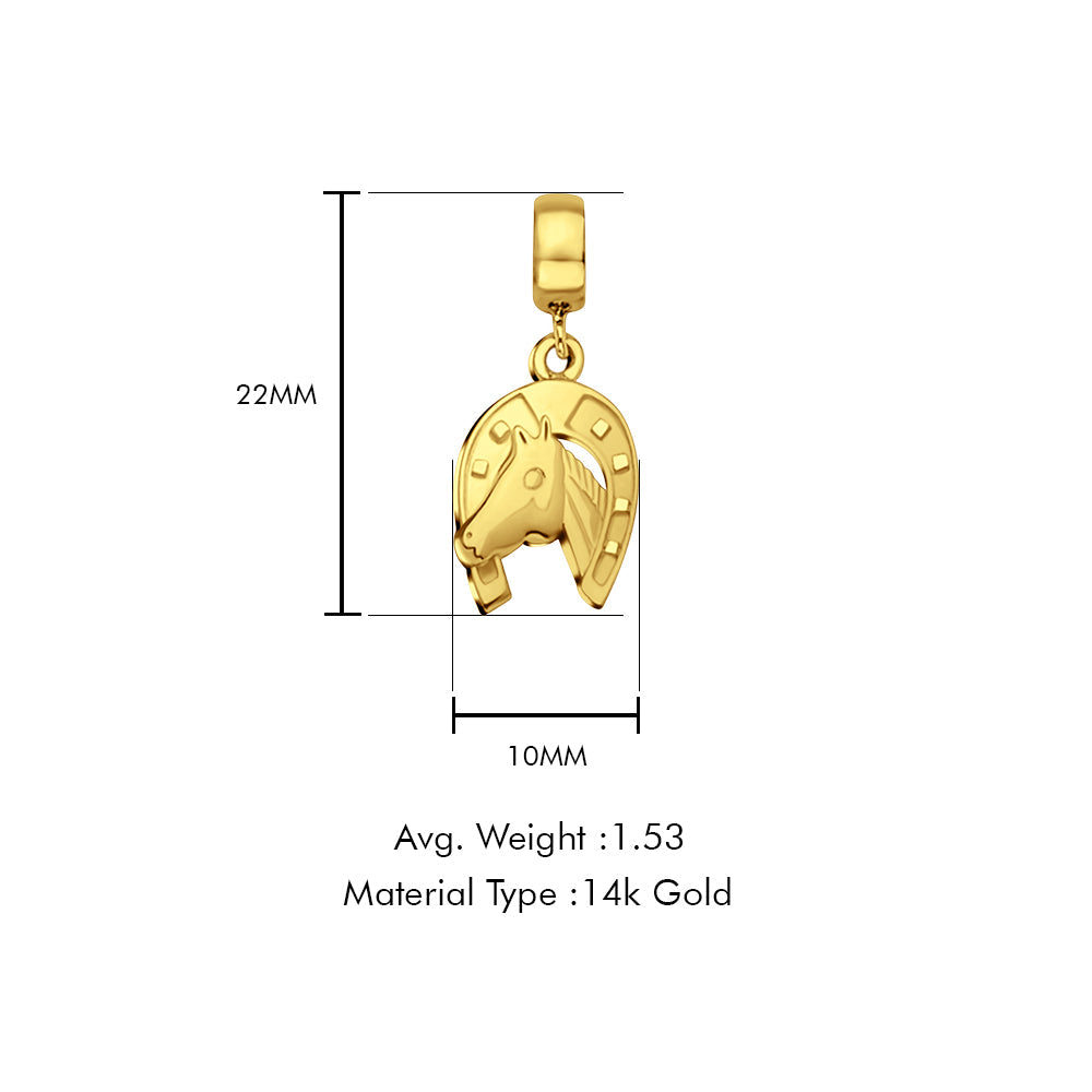 14K Yellow Gold Horse Shoe Charm for Mix&Match Pendant 22mmX10mm With 16 Inch To 24 Inch 0.9MM Width Wheat Chain Necklace