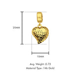 14K Yellow Gold Heart Charm for Mix&Match Pendant 20mmX10mm With 16 Inch To 24 Inch 0.8MM Width Square Wheat Chain Necklace