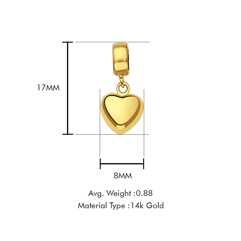14K Yellow Gold Heart Charm for Mix&Match Pendant 17mmX8mm With 16 Inch To 22 Inch 1.2MM Width Classic Rolo Cable Chain Necklace