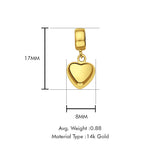 14K Yellow Gold Heart Charm for Mix&Match Pendant 17mmX8mm With 16 Inch To 24 Inch 1.0MM Width D.C. Round Wheat Chain Necklace