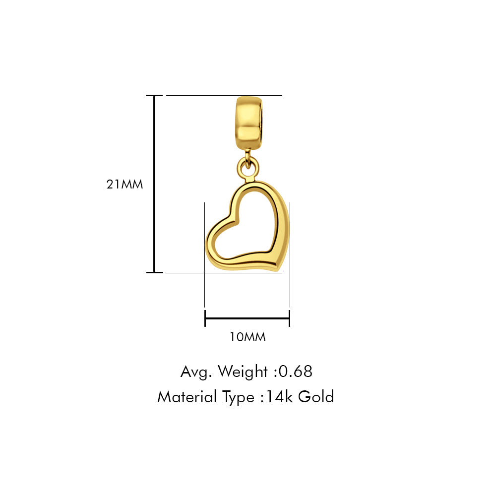 14K Yellow Gold Heart Charm for Mix&Match Pendant 21mmX10mm With 16 Inch To 22 Inch 1.2MM Width Flat Open Wheat Chain Necklace