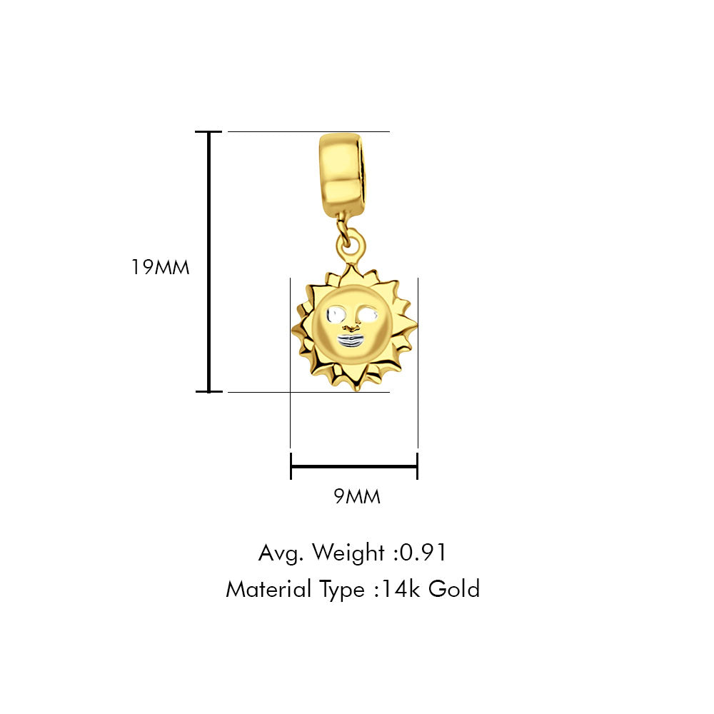 14K Yellow Gold Sun Charm for Mix&Match Pendant 19mmX9mm With 16 Inch To 24 Inch 1.1MM Width Wheat Chain Necklace
