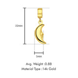 14K Yellow Gold Moon Charm for Mix&Match Pendant 22mmX5mm With 16 Inch To 22 Inch 0.9MM Width Angle Cut Round Rolo Chain Necklace