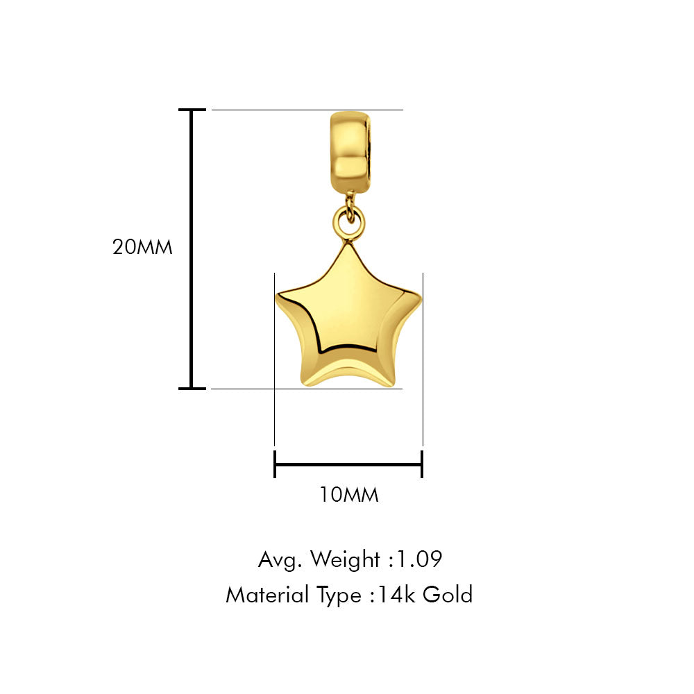 14K Yellow Gold Star Charm for Mix&Match Pendant 20mmX10mm With 16 Inch To 24 Inch 1.1MM Width Wheat Chain Necklace