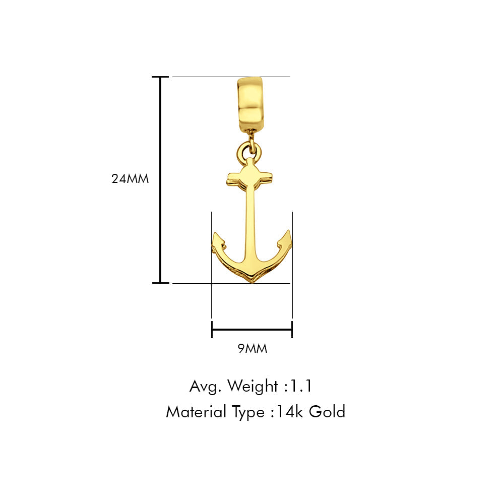 14K Yellow Gold Anchor Charm for Mix&Match Pendant 24mmX9mm With 16 Inch To 22 Inch 1.2MM Width Classic Rolo Cable Chain Necklace