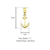 14K Yellow Gold Anchor Charm for Mix&Match Pendant 24mmX9mm With 16 Inch To 24 Inch 0.8MM Width D.C. Round Wheat Chain Necklace