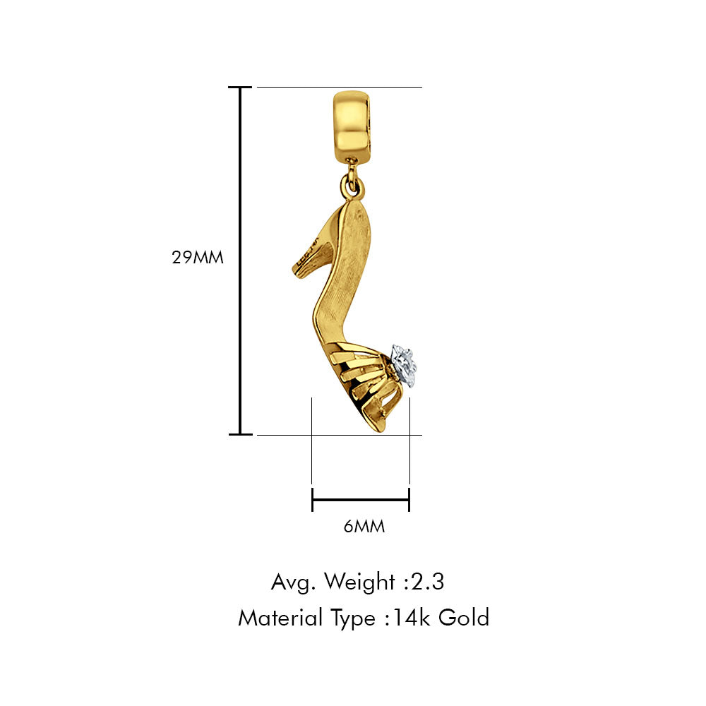 14K Yellow Gold Shoe Charm for Mix&Match Pendant 29mmX6mm With 16 Inch To 24 Inch 0.8MM Width D.C. Round Wheat Chain Necklace