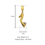 Schuhanhänger aus 14-karätigem Gelbgold für Mix&amp;Match-Anhänger, 29 mm x 6 mm, mit 1,2 mm breiter, schräg geschnittener runder Rolo-Kette von 16 bis 22 Zoll