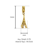 14K Yellow Gold Effiel Charm for Mix&Match Pendant 24mmX6mm With 16 Inch To 24 Inch 1.1MM Width Wheat Chain Necklace