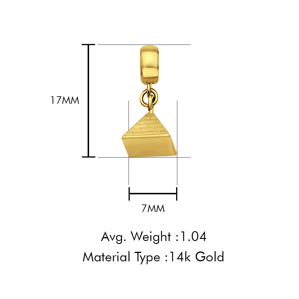 14K Yellow Gold Pyramid Charm for Mix&Match Pendant 17mmX7mm With 16 Inch To 24 Inch 0.8MM Width Box Chain Necklace
