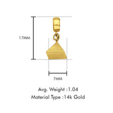 Pyramiden-Charm aus 14 Karat Gelbgold für Mix&amp;Match-Anhänger, 17 mm x 7 mm, mit 16 Zoll bis 24 Zoll 1,0 mm breiter, runder DC-Weizenkette