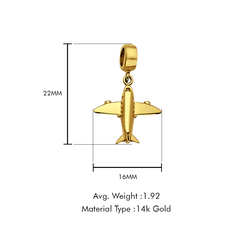 14K Yellow Gold Air Plane Charm for Mix&Match Pendant 22mmX16mm With 16 Inch To 24 Inch 0.8MM Width Box Chain Necklace