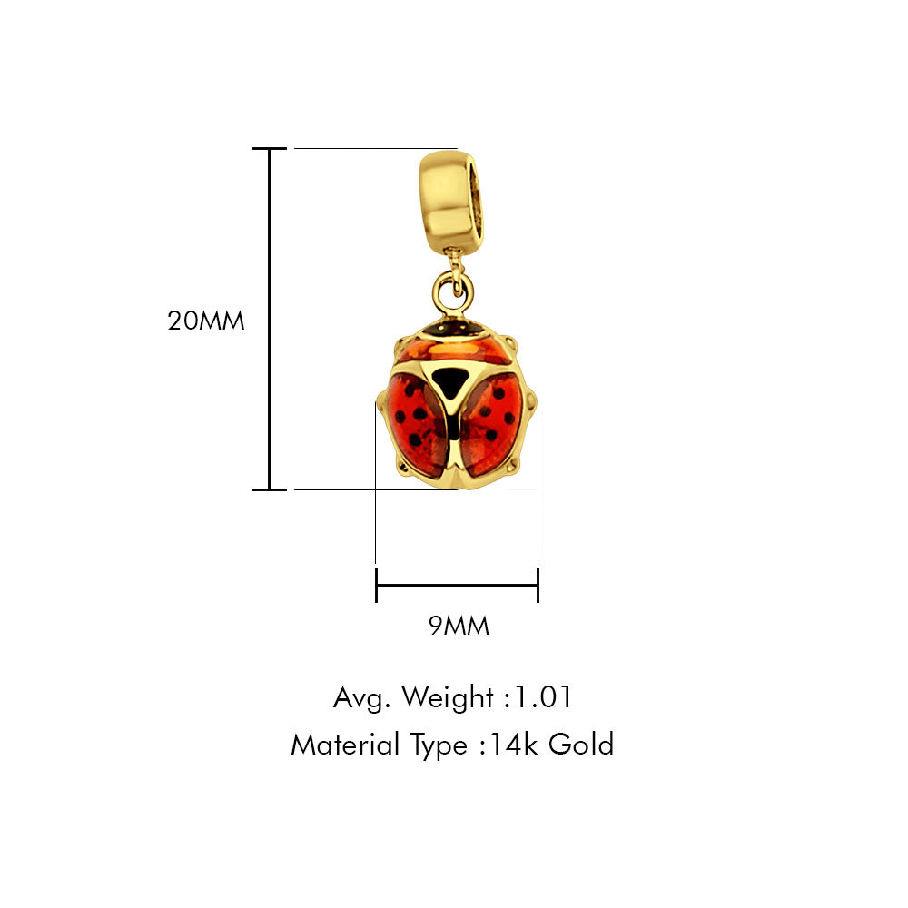 14K Yellow Gold Lady Bug Charm for Mix&Match Pendant 20mmX9mm With 16 Inch To 24 Inch 1.1MM Width Wheat Chain Necklace