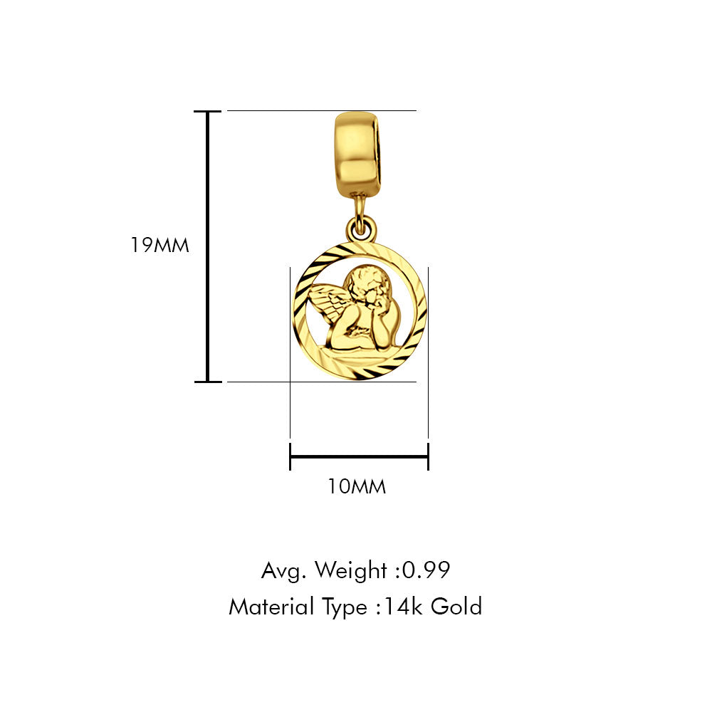 14K Yellow Gold Angel Charm for Mix&Match Pendant 19mmX10mm With 16 Inch To 24 Inch 1.1MM Width Wheat Chain Necklace