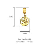 14K Yellow Gold Angel Charm for Mix&Match Pendant 19mmX10mm With 16 Inch To 22 Inch 0.9MM Width Angle Cut Round Rolo Chain Necklace