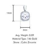 14K White Gold Cushion Cut CZ Pendant 13mmX8mm With 16 Inch To 22 Inch 1.2MM Width Side DC Rolo Cable Chain Necklace