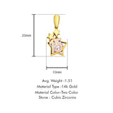 14K Two Tone Gold Star CZ 15Years Pendant 20mmX10mm With 16 Inch To 22 Inch 1.1MM Width Wheat Chain Necklace