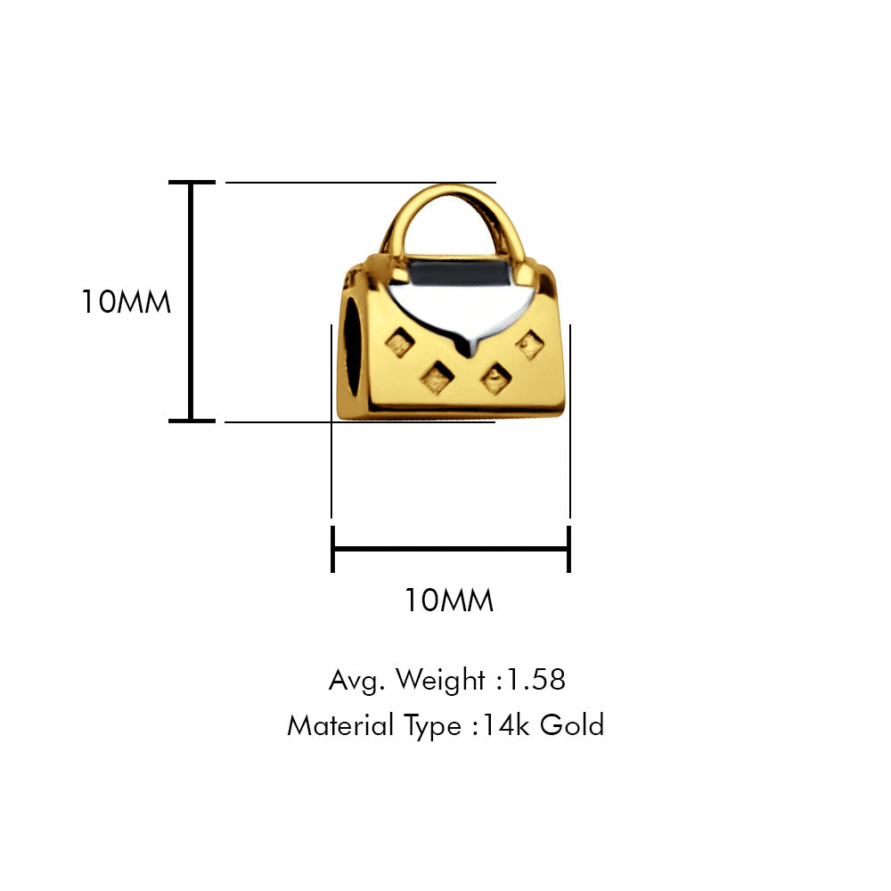 14K Yellow Gold Hand bag Slider for Mix&Match Pendant 10mmX10mm With 16 Inch To 22 Inch 1.2MM Width Side DC Rolo Cable Chain Necklace